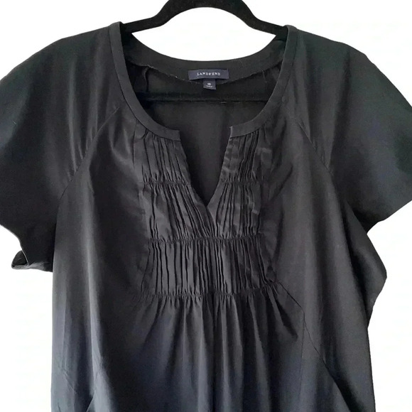 LANDS’ END | NWOT | SHORT SLEEVE BLACK PLEATED RUCHED BAUMWOLLE DRESS | SIZE 18 - Picture 3 of 10